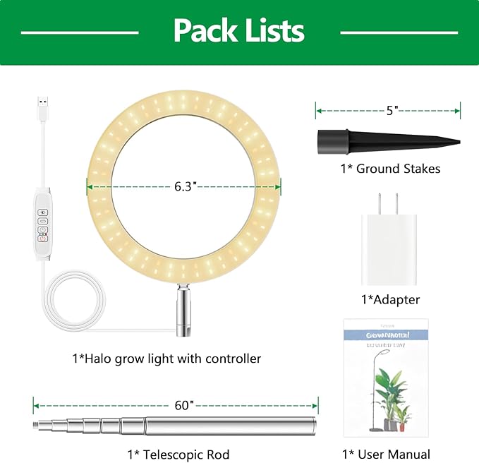 3 Packs Grow Lights for Indoor PlantsPlant Grow Light80 LEDs Full Spectrum Plant Lights for Indoor Growing with 6/12/16H Timer-WG3