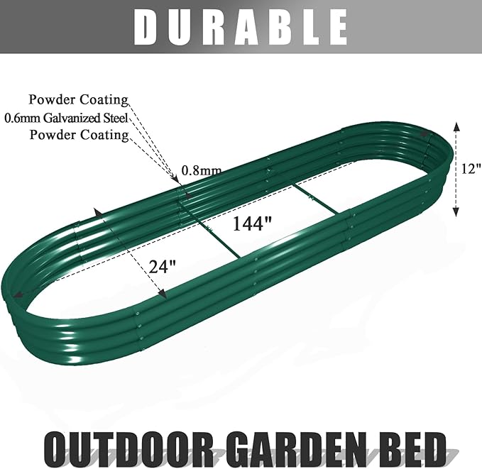 2 Pack 12x2x1FT Galvanized Raised Garden Bed Kit Oval Metal Ground Planter Box Outdoor Bottomless Planter Raised Beds for Vegetables Flowers Herbs Fruits Green