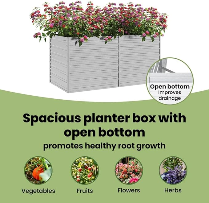 vidaXL Raised Garden Bed Raised Flower Bed Galvanized Steel Planter Outdoor Planter for Patio Backyard Garden Vegetables Herbs Silver