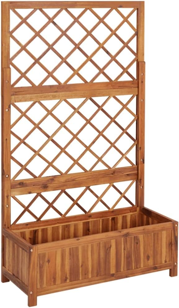 Raised Bed with TrellisFlowering Vine Climbing PlanterGarden Raised BedOutdoor Plant PotsGarden Beds for PlantsHerbsVegetables33.5x15x59.1 Solid Acacia Wood