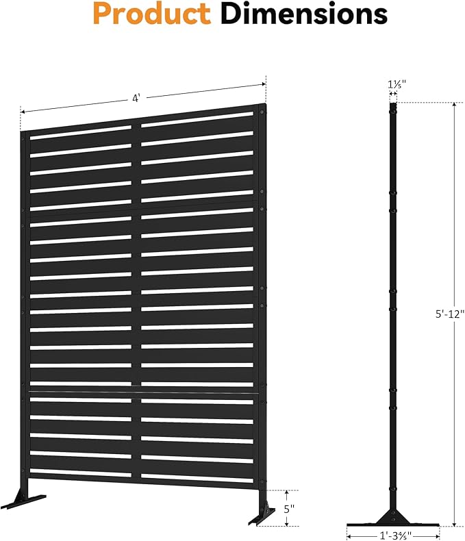 Modern Shade Metal Privacy Screen Outdoor 72 H x 48 W Stable &amp Durable Privacy Fence Panels for Instant Privacy &amp Space Division Freestanding Decorative Patio Screens for Outdoor Black (1