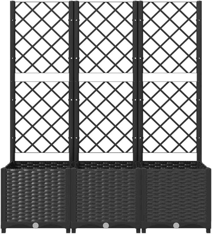 Large Garden Planter with Trellis Black Polypropylene Rectangular Outdoor Raised Garden Bed for Climbing Plants 47.2x15.7x53.5 Inch