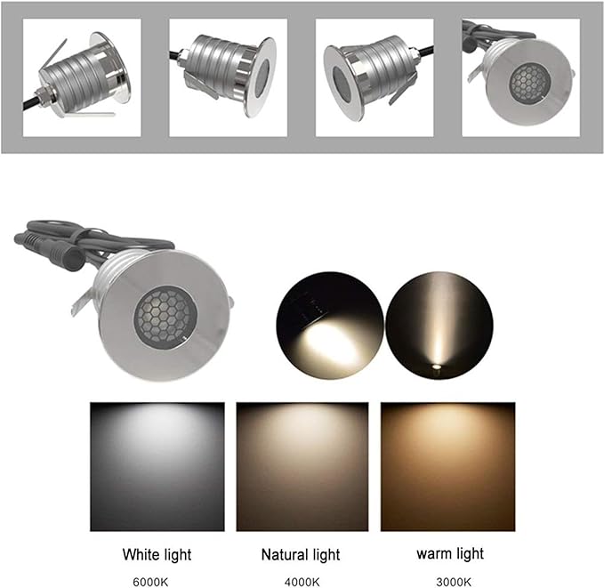 2PCS Ground Landscape Lights - 3W LED Spotlights IP67 Waterproof Honeycomb Underground Light Stainless Steel Low Pressure Anti-Glare Floor Tile LampDimmable LED Decorative Lights (Neutral White