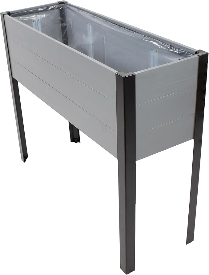 Sunnydaze Acacia Wood Raised Garden Bed with Legs - 31-Inch H - Powder-Coated Steel Frame - Removable Planter Bag - Gray