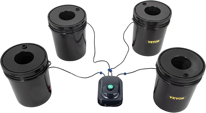 VEVOR DWC Hydroponic System 5 Gallon 4 Buckets Deep Water Culture Growing Bucket Hydroponics Grow Kit with Pump Air Stone and Water Level Device for Indoor/Outdoor Leafy Vegetables