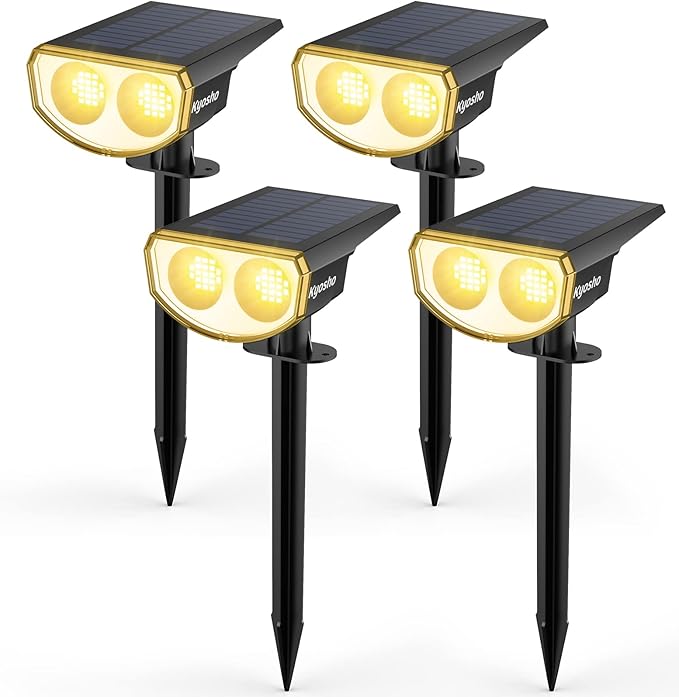 Kyosho Solar Outdoor Lights Waterproof IP67 38 LEDs Solar Spot Lights Outdoor 2-in-1 Landscape Spotlight with 3 Modes for Lawn Pathway Yard Pool 4 Pack