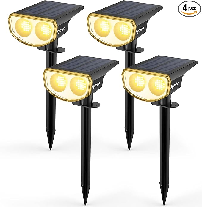 Kyosho Solar Outdoor Lights Waterproof IP67 38 LEDs Solar Spot Lights Outdoor 2-in-1 Landscape Spotlight with 3 Modes for Lawn Pathway Yard Pool 4 Pack