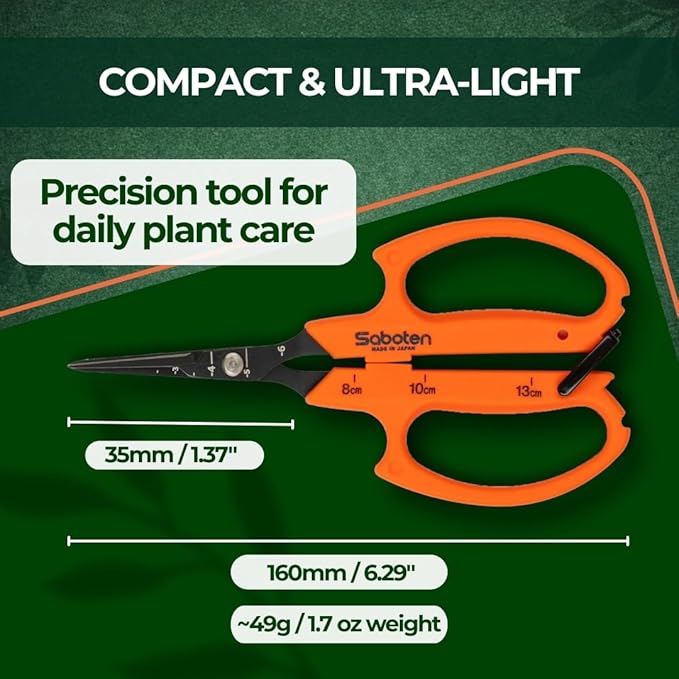 Saboten 6.3 Japanese Harvesting Shears Magnetic Springless Assist Fine-Tip Angled Blade Fluorine-Coated Stainless Steel Ergonomic Non-Slip Grip Safety Lock Made in Japan