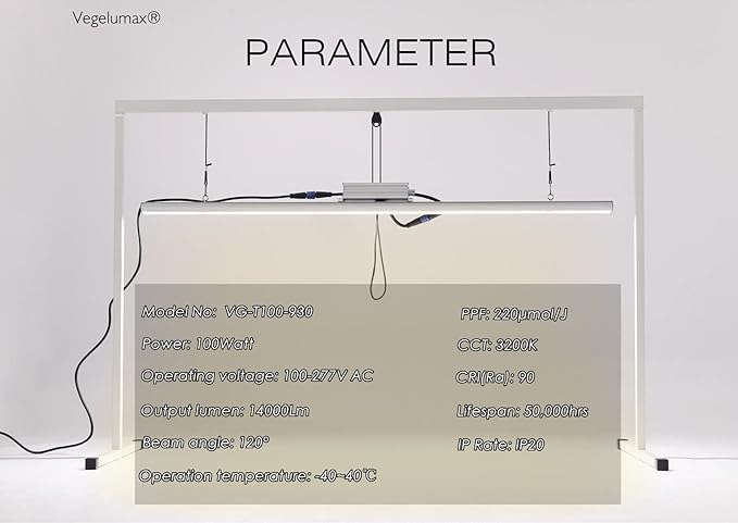 LED Grow Light Lamp Stand for Plant Vege Flower Herb GrowthFull Spectrum CRI 90+ White Light CCT 3200KIsolated Dimming Power with On/Off SwitchHeight Adjustable100W4FT