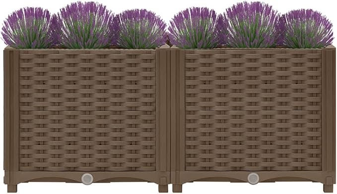 31.5 x 15 in Rustic Brown Polypropylene Raised Garden Bed Box Durable Outdoor Planter with Drainage for Patio Balcony Lawn &amp Herb Flower Tomato Gardening