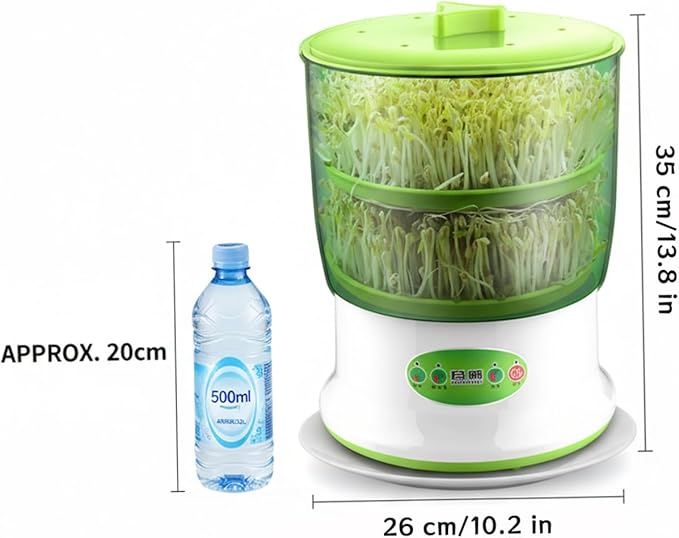 Bean Sprouts Grow Kit 2-Tier Large Capacity Seed Sprouting Kit with 360° Spray 3 Modes for Indoor Gardening Green