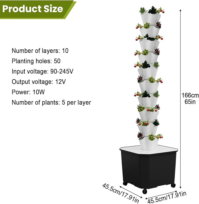 Aeroponic Tower Garden System Tower Garden Growing System Vertical Farming Tower with Pump Soilless Cultivation Growing System(166cm/65in)