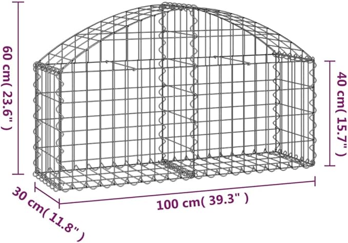 Gabion Basket Silver Galvanized Iron 39.4x11.8x15.7/23.6 in Heavy-Duty Outdoor Retaining Wall Sound-Absorbing Rust-Resistant for Garden Patio Backyard