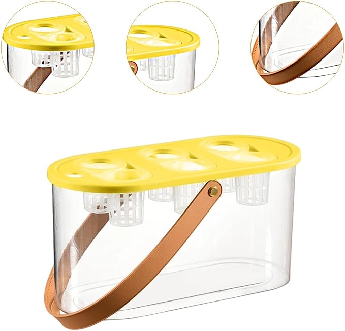 Hydroponic Grower Box and Handle 6 Holes Transparent Hydroponic Planting Box for Plants and Fish Home Cultivating Yellow