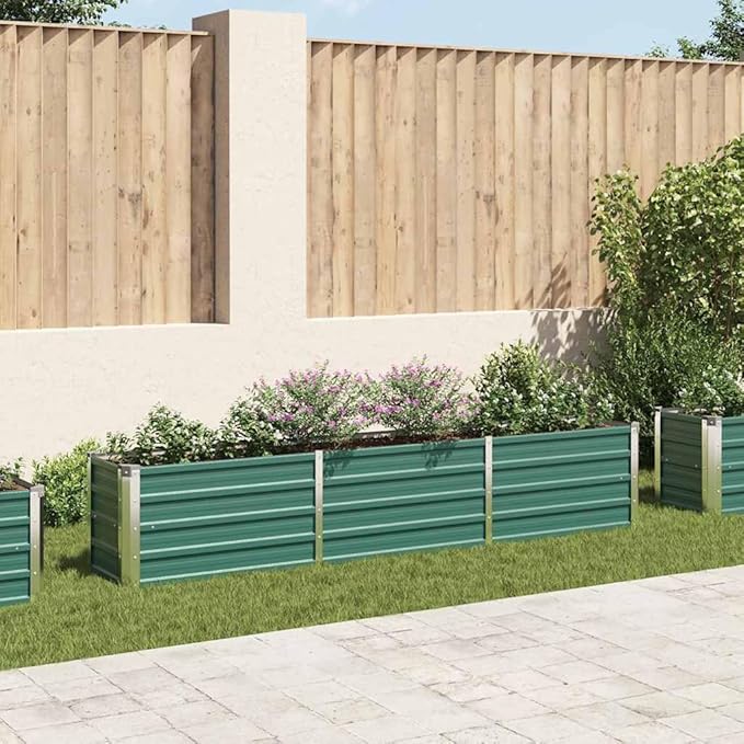 vidaXL Garden Raised Bed Galvanised Steel Rectangular Garden Planter for Flowers and Planters Bottomless Raised Flower Bed Weather-Resistant Green 94.5x15.7x17.7
