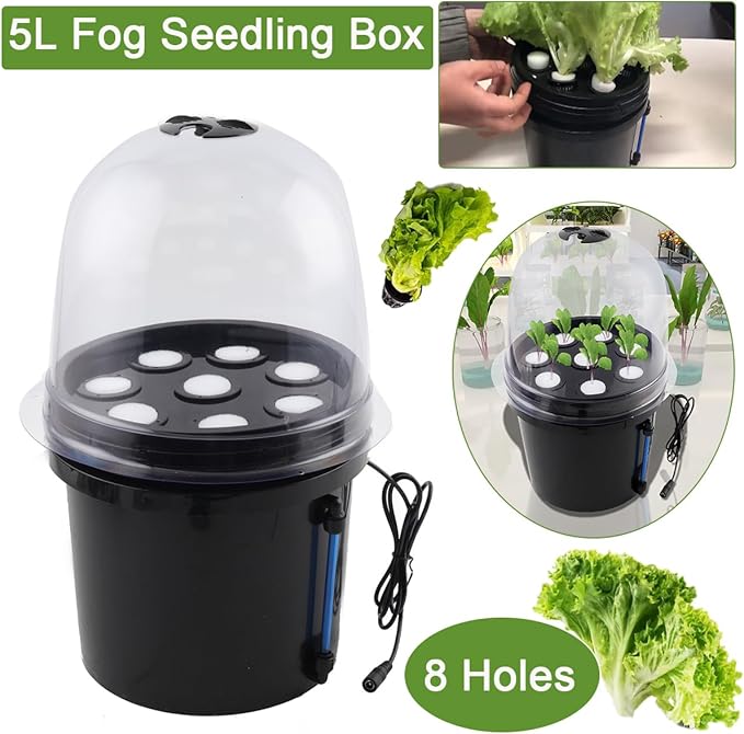 LALABU Hydroponics Growing System Fog Seedling Box 8 Holes 5L Bucket Hydroponic Equipment Seedling Cultivation Hydroponics Planting Growing Kit Soilless Cultivation Grow Cup Box for Lettuce Vegetable