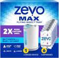 Zevo MAX Bug Catcher &amp Fly Trap for Indoors - Flying Insect Trap for Gnats House &amp Fruit Flies - Use in Any Room - No-Mess Disposal (1 Plug in Base &amp 6 Cartridges)