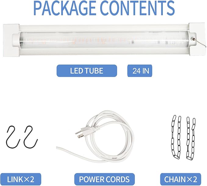 2FT LED Grow Lights for Indoor Plants Full Spectrum 2100LM &amp Red Blue Light Pull Chain Switch &amp Linkable for Indoor Plants Hydroponics Seedlings Flowers