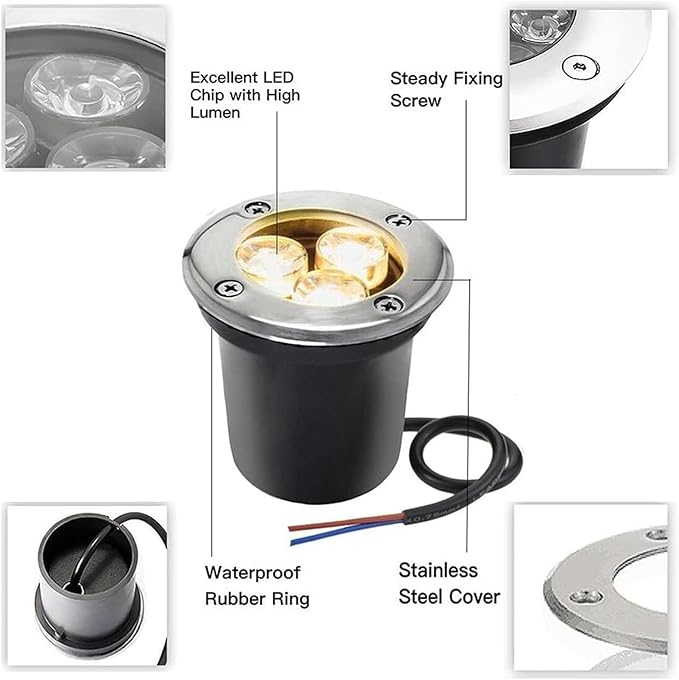 3W Ground LED Landscape Lights Round Recessed Spotlight IP67 Waterproof Stainless Steel Outdoor Buried Lights for Garden Path Deck Yard Garage(Warm White Light3W-AC12V)
