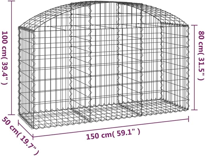 Gabion Basket Silver Galvanized Iron 59.1 x 19.7 x 31.5/39.4 inch Outdoor Planter Durable Metal Garden Bed for Raised Planting Noise Reduction