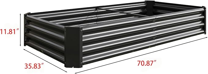 Angel Sar Galvanized Raised Garden Bed 6 x 3 x 1FT Metal Planter Boxes Outdoor with 2 Supporting Bars &amp Open Bottom Raised Garden Beds Outdoor Planter Box for Vegetables Flowers Hurbs Black