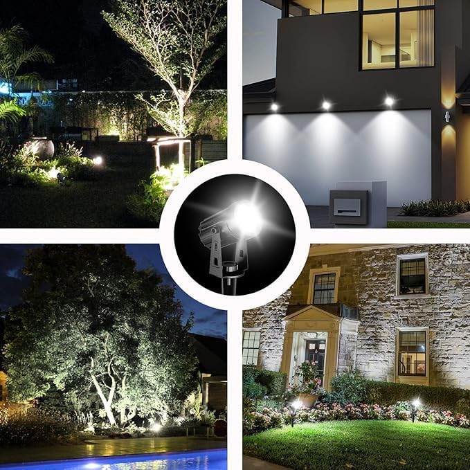 IgnisTerra Solar Spotlights 4-in-1 - Lighting Sensor &amp IP65 Waterproof Auto On/Off for Garden Yard Driveway &amp Pool - 200LM Super Bright White &amp Red Light Modes