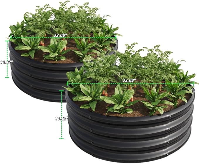 Heavy-Duty Galvanized Steel Raised Garden Bed for Vegetables Herbs Flowers and Succulents – Rust-Resistant Outdoor Planter Box (2PCS Black with 32.08x11.4 inches)
