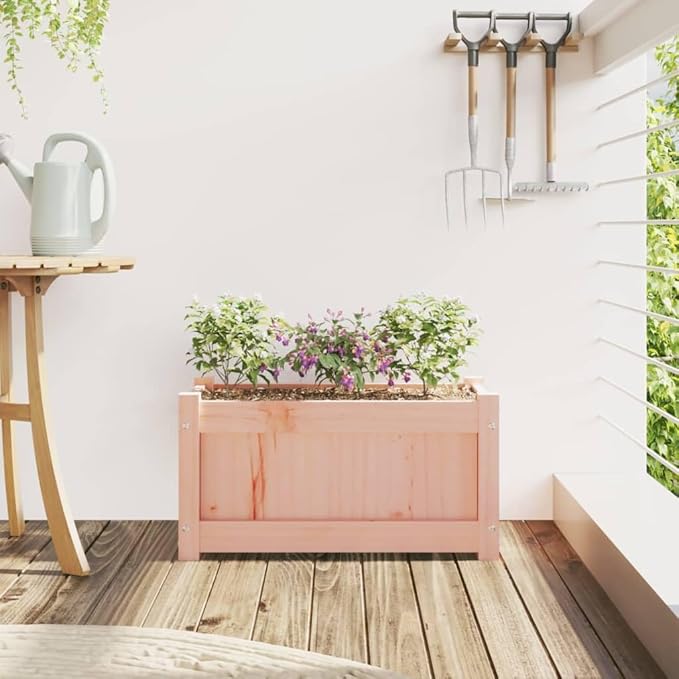 Solid Wood Douglas Raised Garden Bed Planter Large Outdoor Planter Box for Vegetables Flowers Plants 23.6x12.2x12.2 Decor for Patio Balcony Garden
