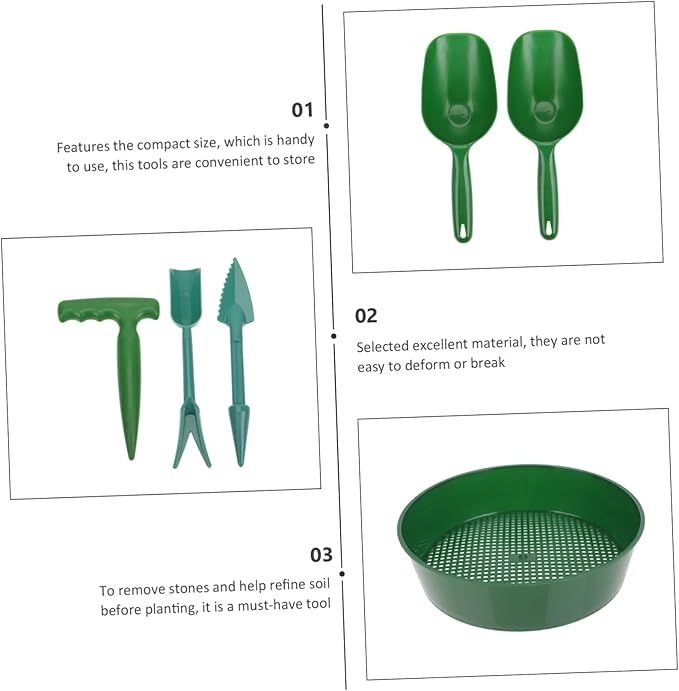 1set Garden Tool Soil Sieves Shovels and Puncher for Efficient Garden Planting and Cultivation Material for Use