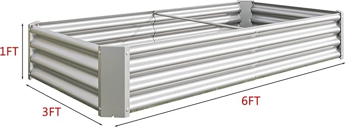 Raised Garden Bed Outdoor 6×3×1ft Metal Raised Rectangle Planter Beds for Plants Vegetables and Flowers - Silver