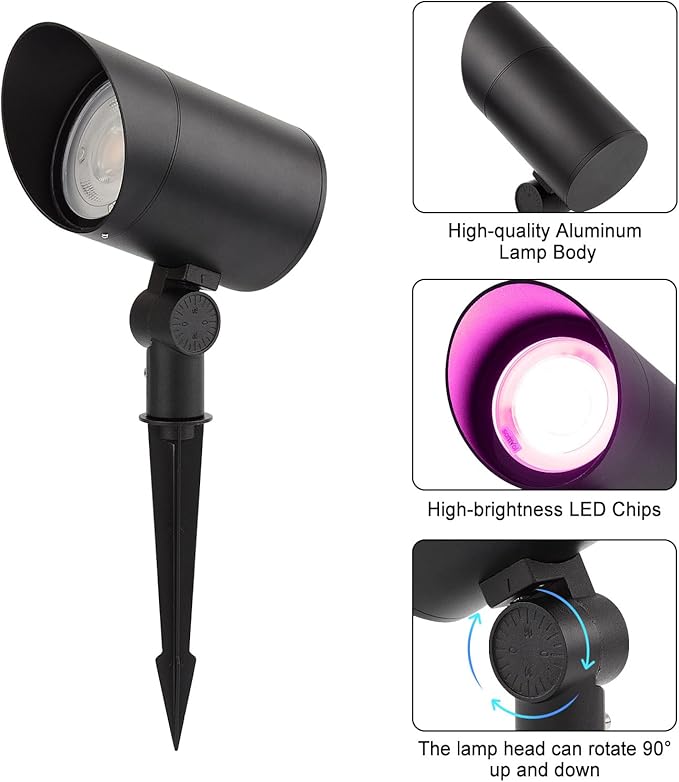 Led Landscape Outdoor Spot Light with Anti-Glare Cap - Heavy Duty Waterproof IP67 24V Accent Light Adjustable Mount RGB Thickened Aluminum Spotlight for BLDG Yard Garden Tree