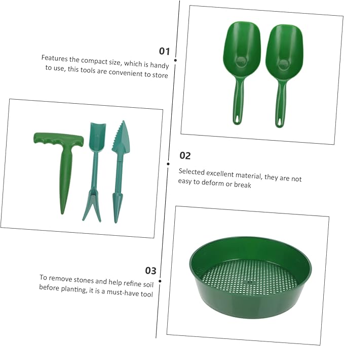 1set Garden Tool Kit Portable Sifter and Shovel for Soil Cultivation Includes Soil Screens Shovels Transplanting Tool and Puncher Lightweight and Gardening Hand