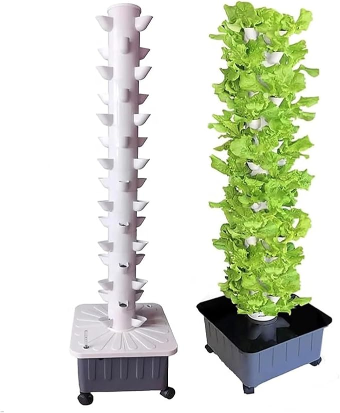 Hydroponics Tower Aquaponics Grow System Garden Tower Aeroponics Growing Kit for Herbs Fruits and Vegetables with Hydrating Pump Adapter Net Pots