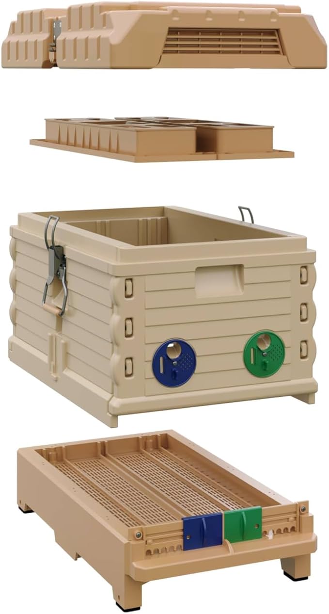 Apimaye Insulated 7 Frame Langstroth Nucleus Assembled Bee Hive Set with Core Frames and Foundations [Tan]