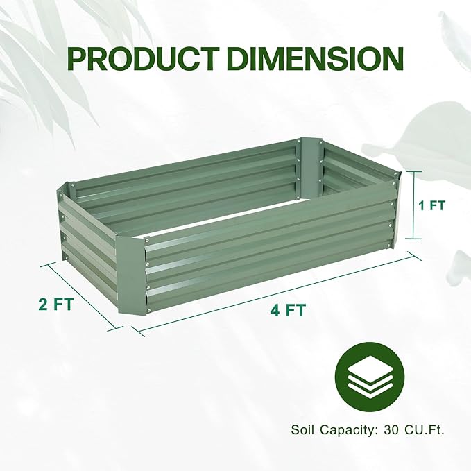 Aoodor 4 x 2 x 1 ft Outdoor Raised Garden Bed Reinforced Galvanized Steel Planter Box for Vegetables FlowersFruits and Herbs