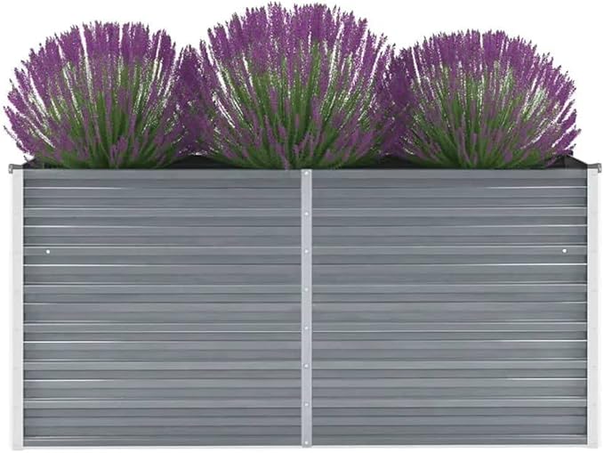 Garden PlanterOutdoor Plant BoxPatio Balcony Deck for Growing Flowers Vegetables Tomatoes and HerbsGarden Raised Bed Galvanized Steel 63x15.7x31.3 Gray
