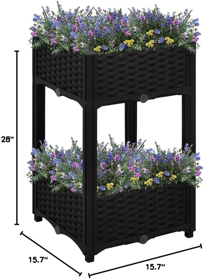 Outdoor Above Ground Garden BoxRaised Garden Bed Elevated Wood Planter Box Stand for Backyard Patio BalconyRaised Bed 15.7x15.7x28 Polypropylene