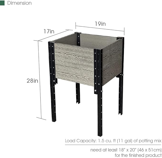 Everbloom Modular Elevated Wood Plastic Composite Planter Box in Gray 19 D x 17 W x 28 H –Architecturally Designed Premium Planter for Flowers Herbs &amp Veggies - Elevate Your Gardening Experie