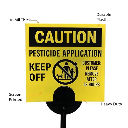 SmartSign (20-Pack) Caution Pesticide Application Keep Off Yard Sign with Stake 16 mil HDPE Plastic Black/Yellow 4x4 Lawn Sign + 16 Stake Kits Made in USA