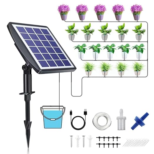 Solar Automatic Drip Irrigation Kit System 2025 Upgrade Auto Watering System Devices for Garden with Timer Plant Waterer Outdoor for Raised Bed Potted Plants Greenhouse (32FT-10 Pots)
