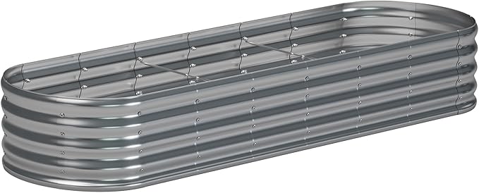 zizin Galvanized Raised Garden Bed Metal Oval Raised Garden Beds Outdoor Planter Box for Vegetables (8x2x1FT Silver)