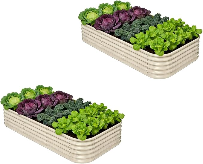 2-Pack Galvanized Raised Garden Bed 8x4x1.5 | 10x2x1.5 ft 18 Tall Metal Planter Boxes Outdoor for Herb Vegetable Modular Raised Flower Bed for Gardening with Zn-Al-Mg Coated - Moss Green
