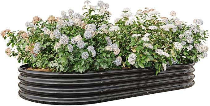 Raised Garden Bed Outdoor Creating Beautiful Flower beds Oval Large Metal Raised Planter Bed for Plants Vegetables and Flowers - Black