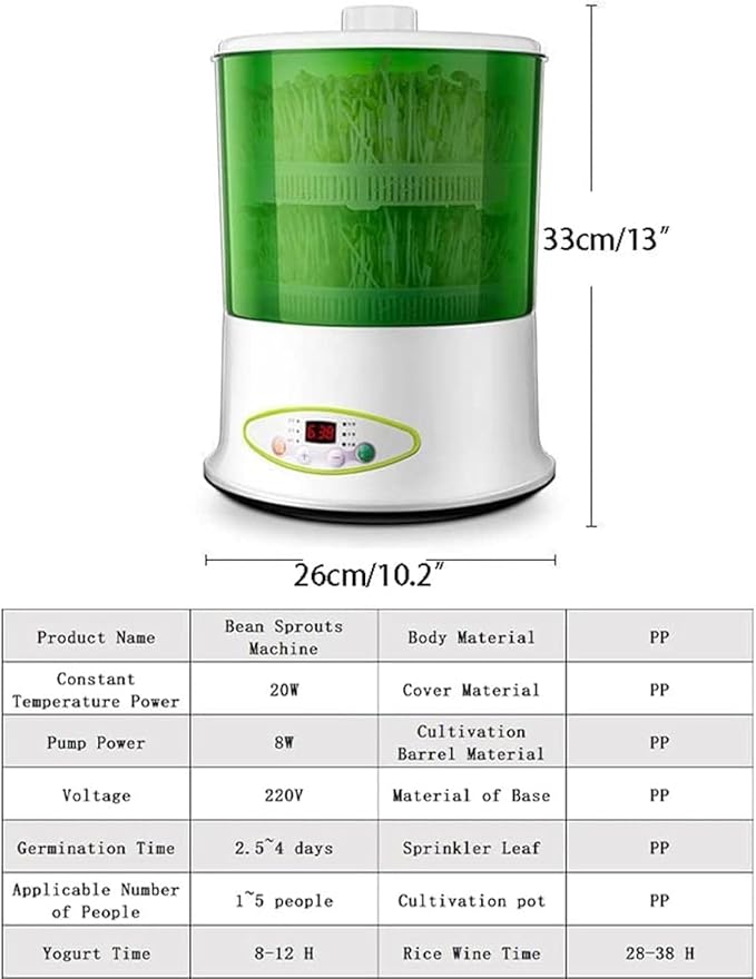 Bean Sprouts Machine LED Display Seed Germination Kit Intelligent Sprouting Machine Suitable for Seeds Microgreens Growing Tool