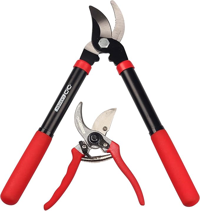 D&ampD Garden: Bypass 2-Piece Combo Set - 8 Pruner &amp 15 Lopper - Gardening Cutting &amp Trimming Tools Comfort Grips Heat Treated Blades Yard Work