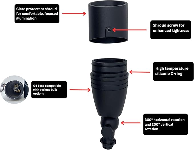 Top Notch Aluminum Black Outdoor Landscape Spotlight (4 Pack) 12V Heavy Duty Low Voltage LED Spot Light Waterproof for Garden and Yard Up Lighting Fixture Without Bulb