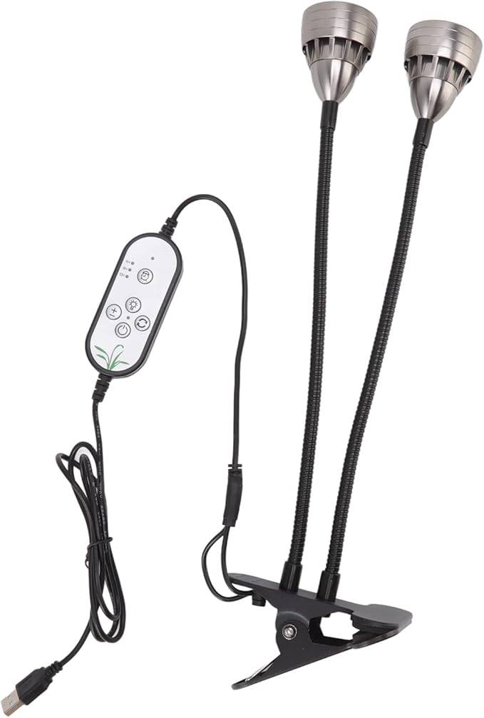 LED Plant Grow Lights Double Head Full Spectrum USB Powered Adjustable Brightness Succulents Growth Lamp with 360 Degree Bendable Arms for Indoor Plants Aluminum Alloy 52 LEDs