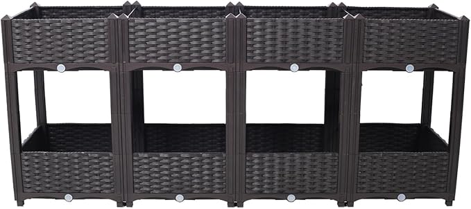 ZeHuoGe Planter Raised Beds Elevated Garden Box with Drainage Plug Raised Garden Beds for Vegetable/Flower/Herb Outdoor Standing Beds Gardening (Brown 63 Inch)