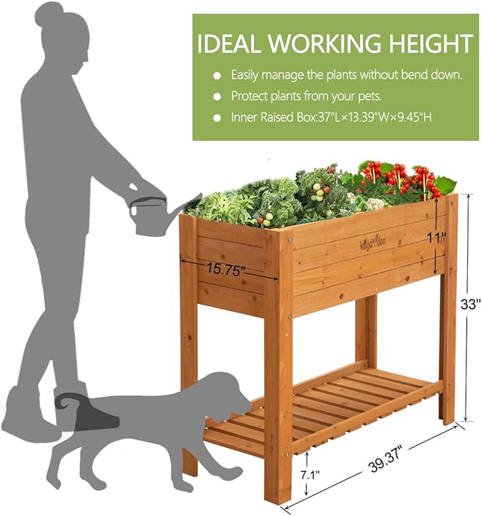 Raised Garden Bed Wood Planter Box Outdoor Wooden Elevated Planters Raised Beds with Legs for Vegetable Flower Herb 39.37x15.75x33H Standing Gardening Box with Liner for Backyard Patio Deck
