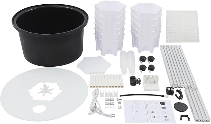Vertical Hydroponics Growing Kit Modular Hydroponic Tower with Water Pump &amp Timer Function Mobile Hydroponic Growing Kit for Leafy Vegetables Strawberries &amp Chilies (White+Black 8Layer-48 P